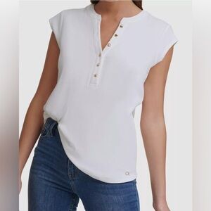 NWT Calvin Klein Cap Sleeve Henley Top
